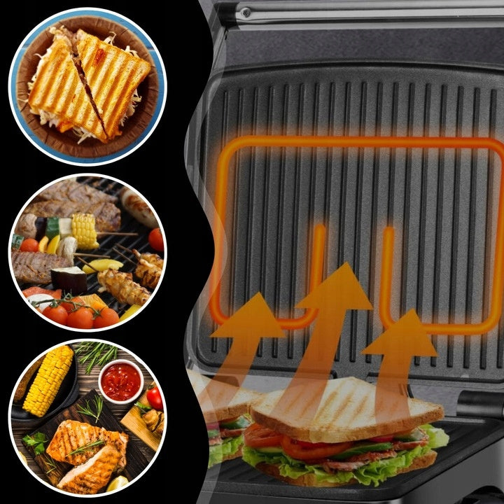 MEMFLOW Electric Panini Grill Toaster 1000W - Foldable Non-Stick