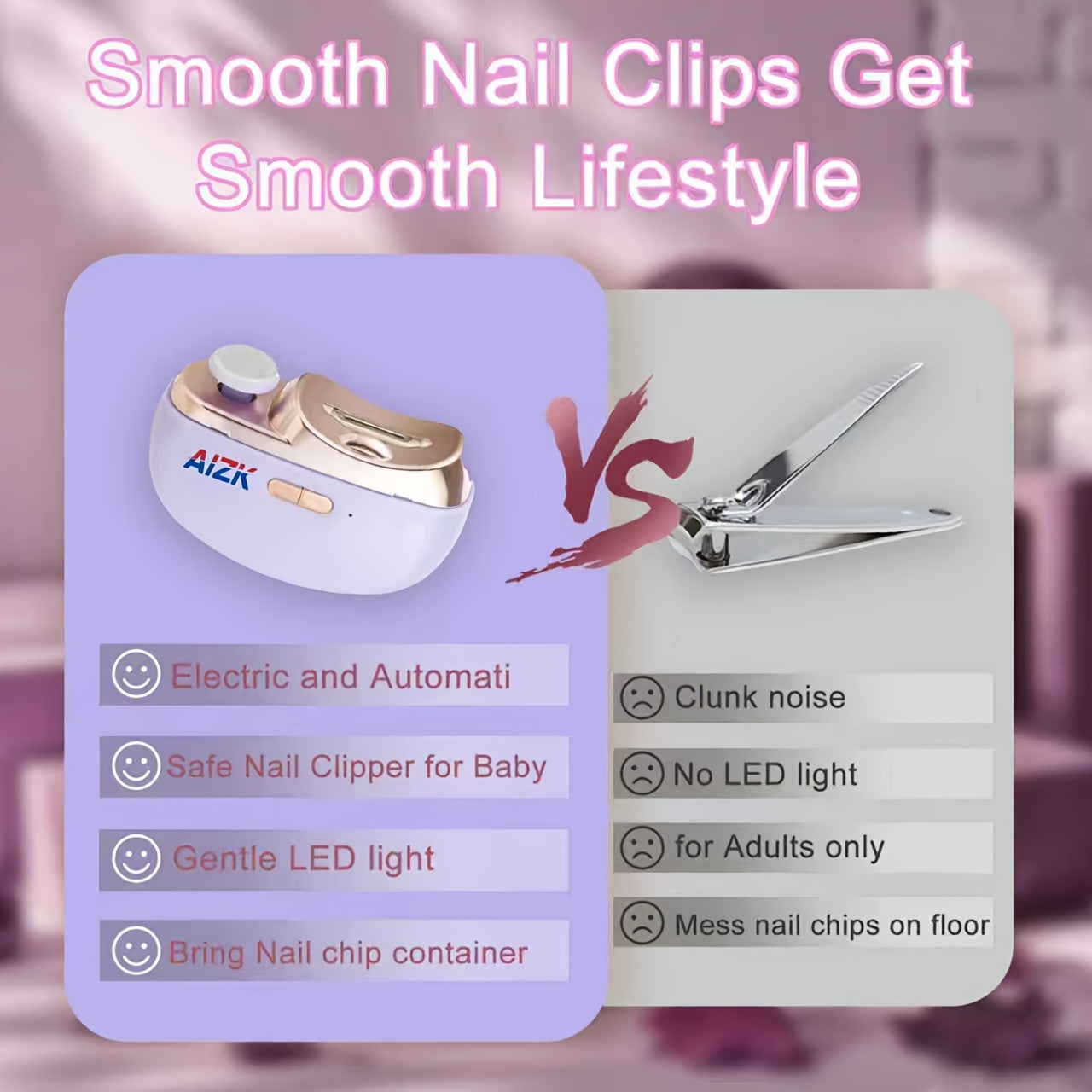 2-in-1 Electric Nail Clipper & Polisher - LED Light USB Charging