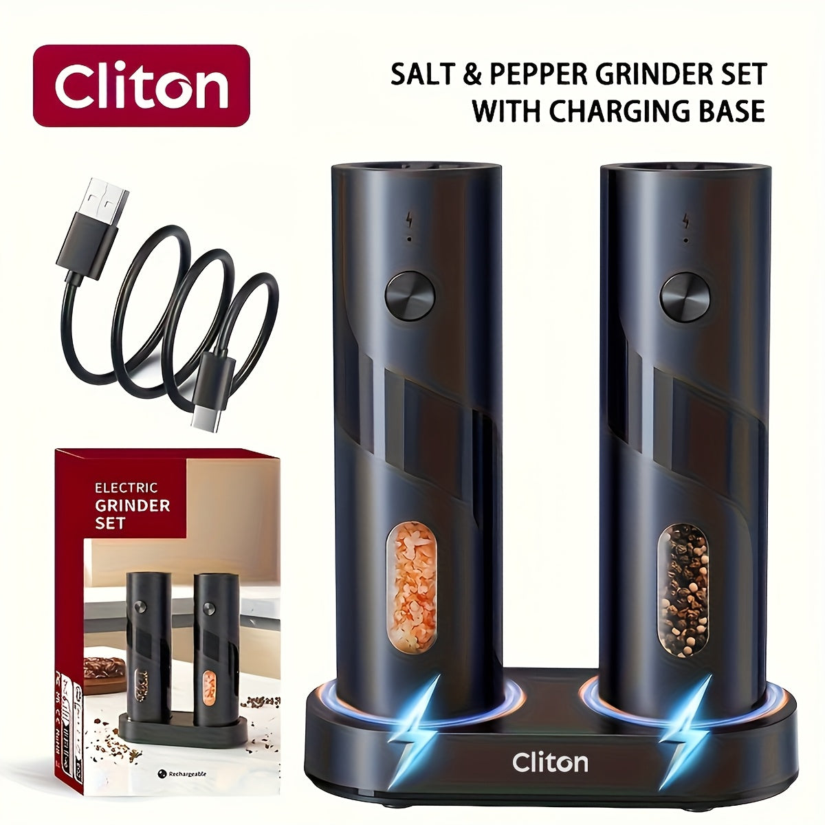Electric Salt & Pepper Grinder - Rechargeable USB LED