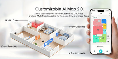 Lubluelu B40 Robot Vacuum Cleaner - 3 in 1 Mop 6500Pa