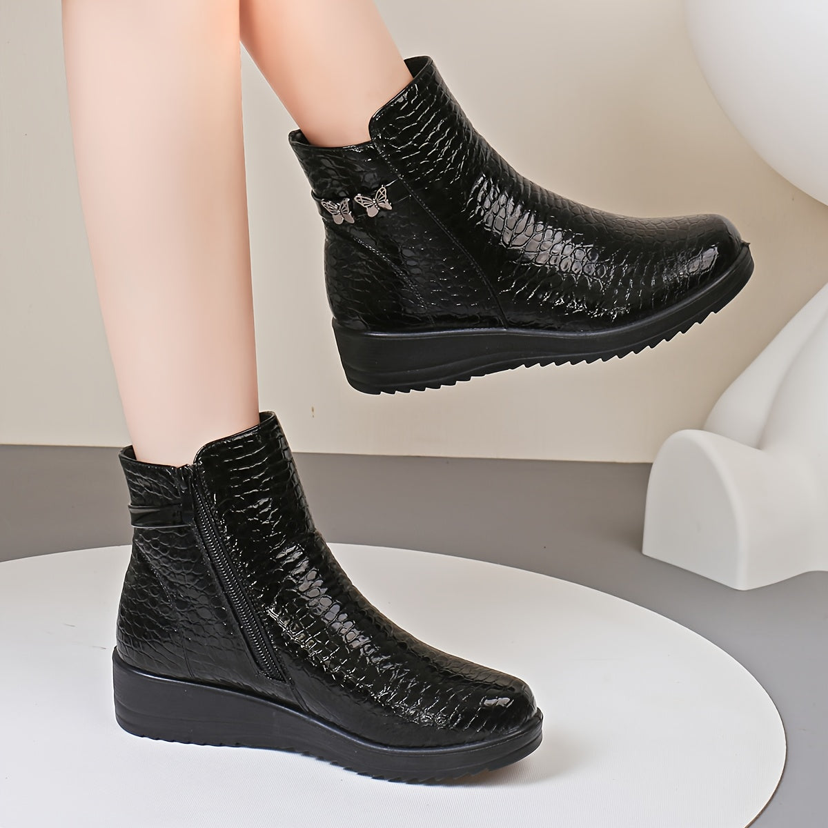 Women's Winter Warm Chunky Platform Ankle Boots - Side Zipper