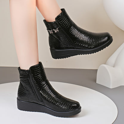 Women's Winter Warm Chunky Platform Ankle Boots - Side Zipper