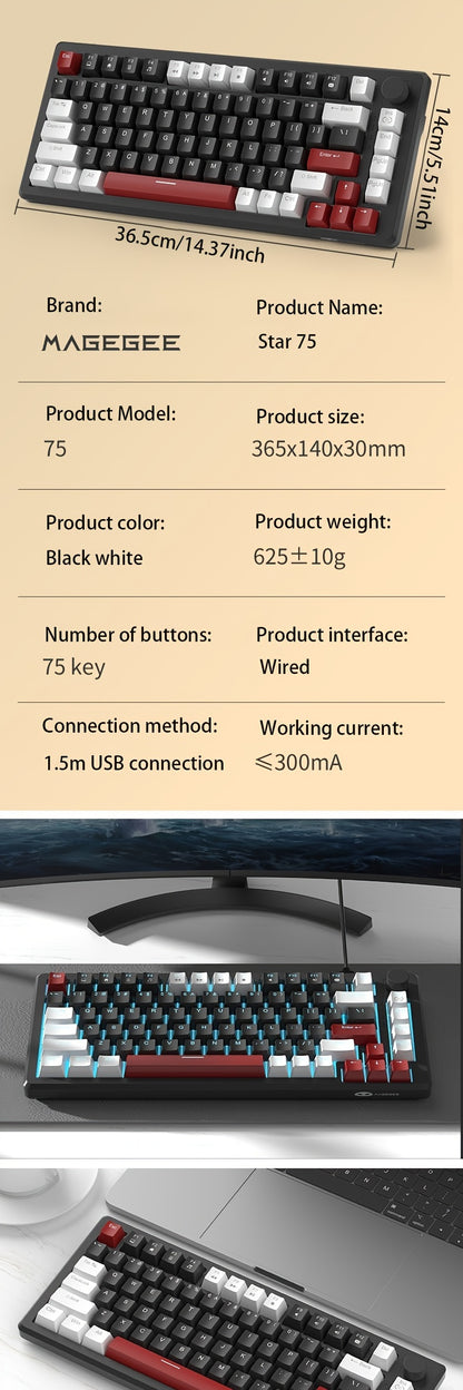 MAGEGEE Compact 75% Mechanical Gaming Keyboard - Ice Blue Backlit