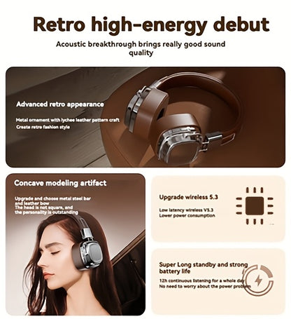 Retro Wireless Headphones - HiFi Deep Bass with 350mAh Battery