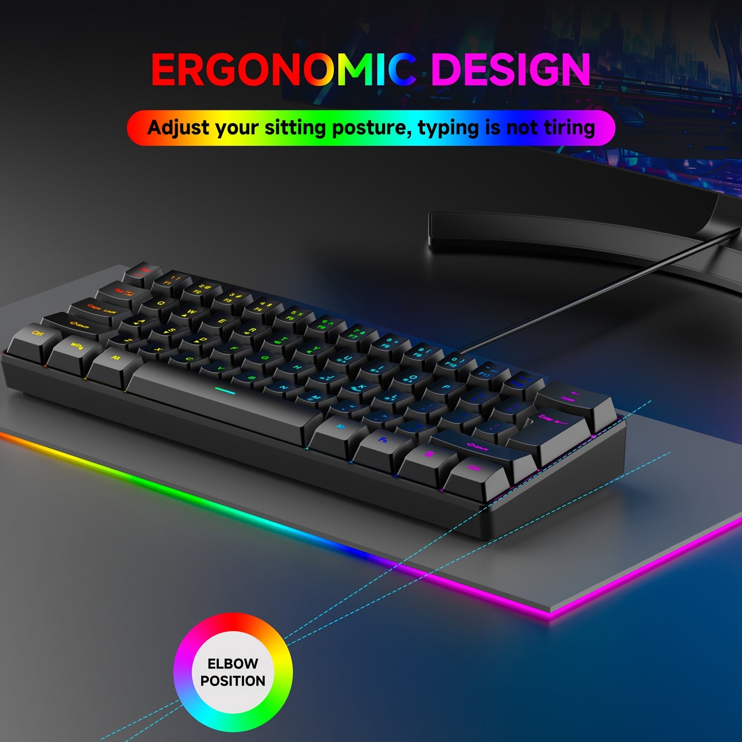 GOTBAT 60% Gaming Keyboard - Mini RGB Backlit 61 Key