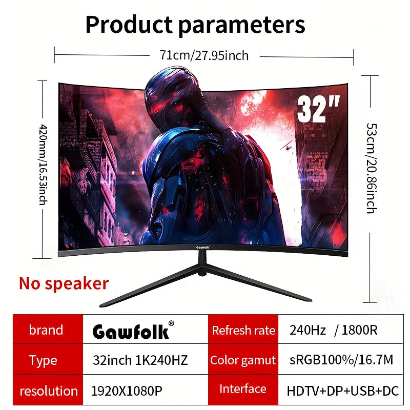 Gawfolk 32" Curved Gaming Monitor - 240Hz VA Panel FHD