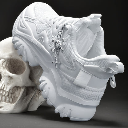 Women's 7cm Height-Increasing Fashion Casual Sneakers with Halloween Elements 3D Cross Skull Metal Shiny Pendant Chain Accessory, Dark Style Women's Outdoor All Seasons EVA Thick Platform High Waterline Lightweight Soft Botto