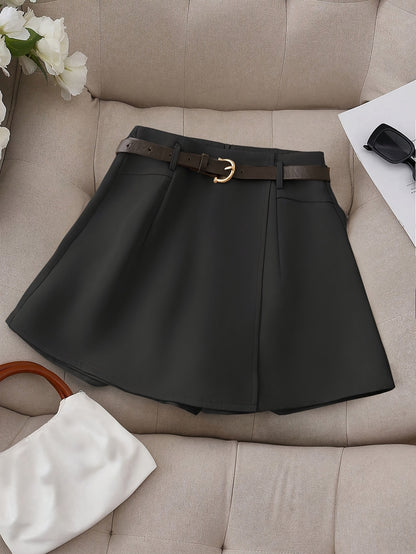 Women's Fashion Solid Color Shorts - Faux Pocket with Belt
