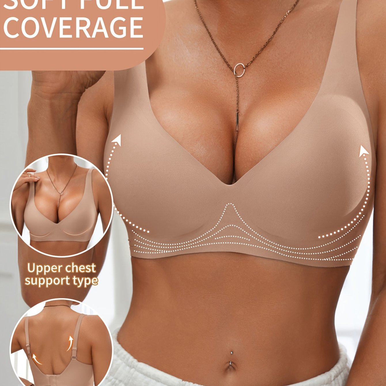 Full-Coverage Push-Up Bra - Wire-Free High Lift Non-Detachable Pad