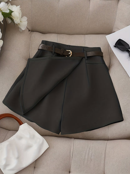 Women's Fashion Solid Color Shorts - Faux Pocket with Belt