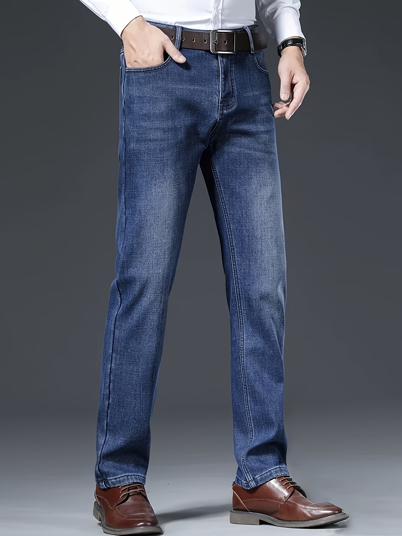 ESDVQ Men's Winter-Thickened Stretch Jeans - Warm Straight-Leg