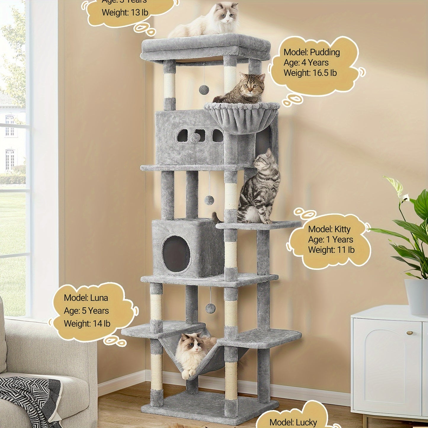 HZUANERI 170cm Large Cat Tree