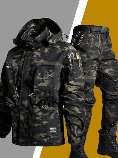 Men's Workwear Set - Hooded Multi-Pocket Jacket & Pants