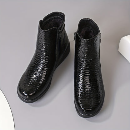 Women's Winter Warm Chunky Platform Ankle Boots - Side Zipper