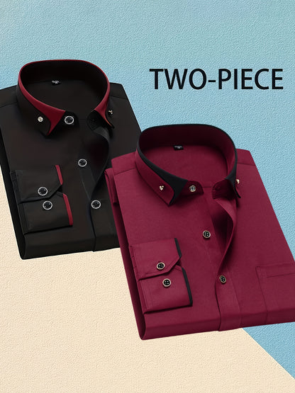 1+1 Men's Double Lapel Long Sleeve Shirt - Fashion Business Casual