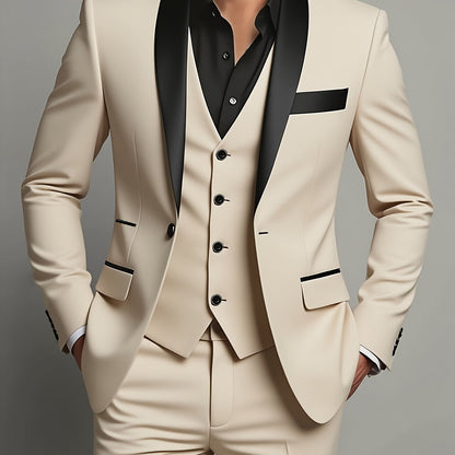 Men's 3pcs Suit Set - Blazer Vest Pants Elegant