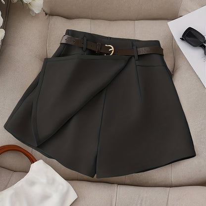 Women's Fashion Solid Color Shorts - Faux Pocket with Belt