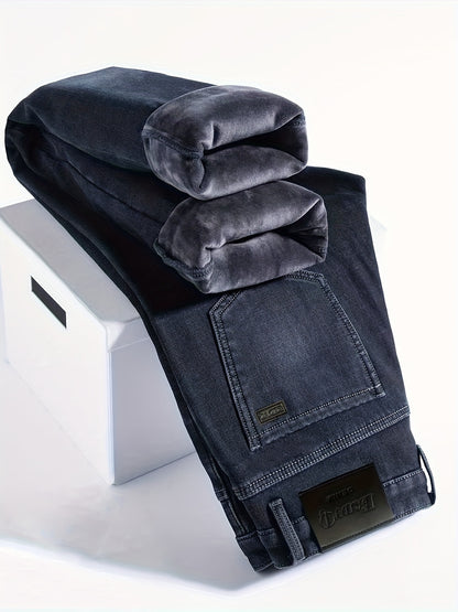 ESDVQ Men's Winter-Thickened Stretch Jeans - Warm Straight-Leg
