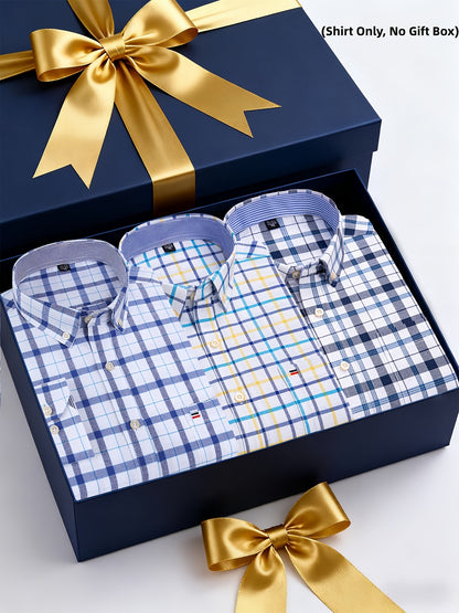 Men's 3-Pack Long Sleeve Oxford Shirts - Embroidered Chest Pockets