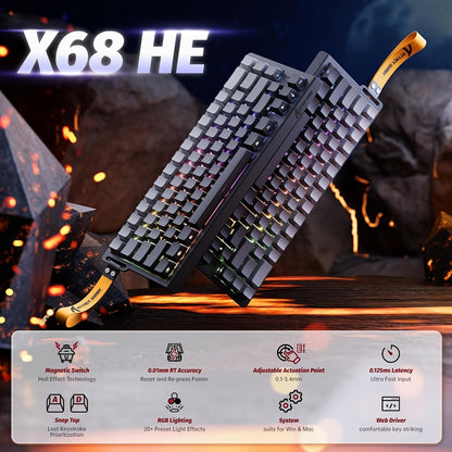 ATTACK SHARK X68HE Rapid Trigger Gaming Keyboard - Magnetic Switch