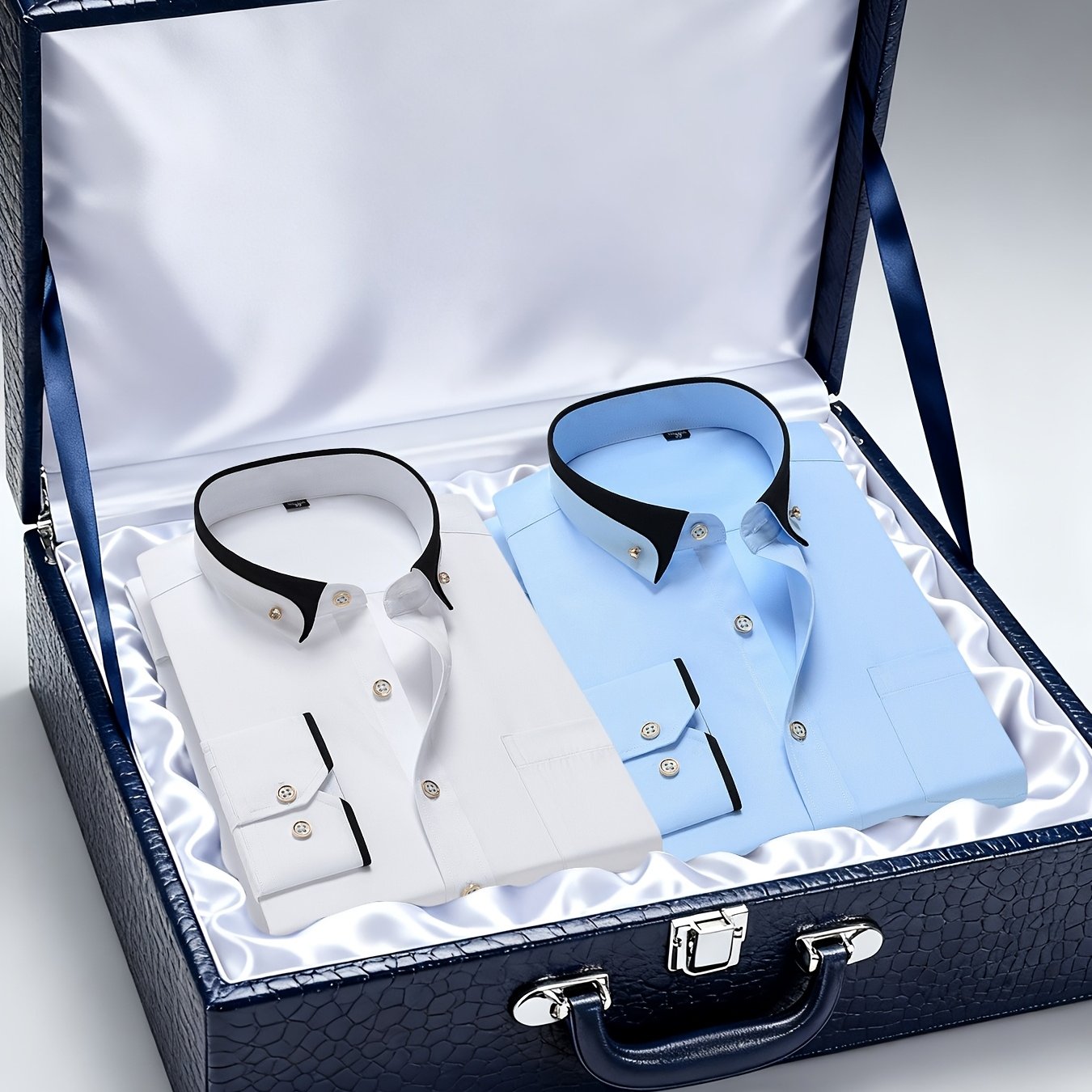 Men's Casual Business Shirt 1+1pc - Lapel Chest Pocket