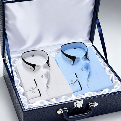 Men's Casual Business Shirt 1+1pc - Lapel Chest Pocket