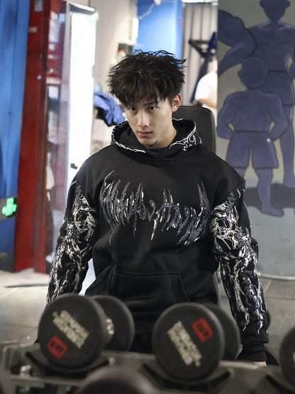 Men's Striped Graphic Print Hoodie - Loose Fit with Kangaroo Pocket