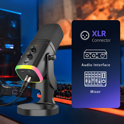 XLR/USB Dynamic Microphone - RGB Gaming Streaming Mic