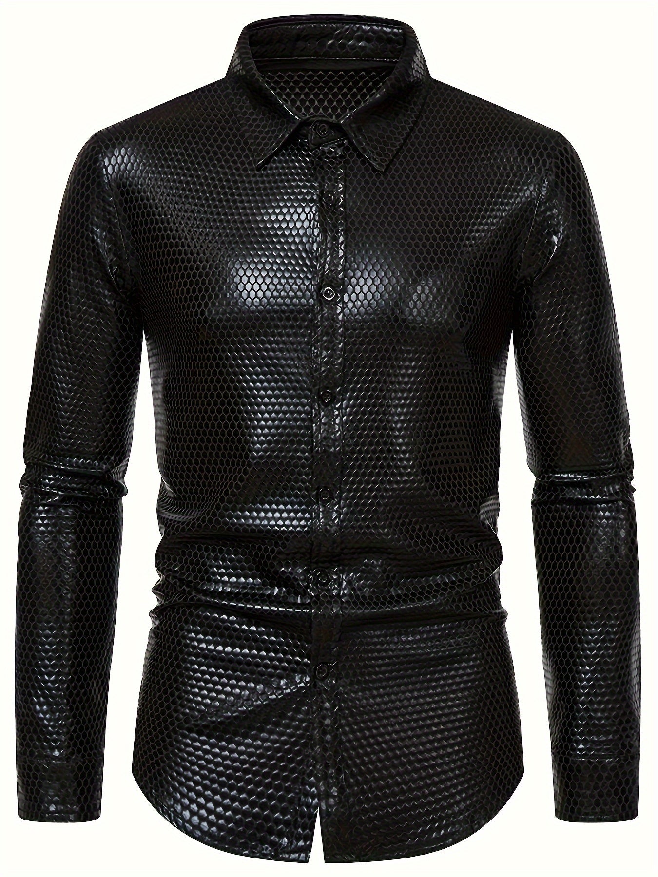 Men's 70s Disco Outfit - Diamond Foil Print Button-Up Shirt