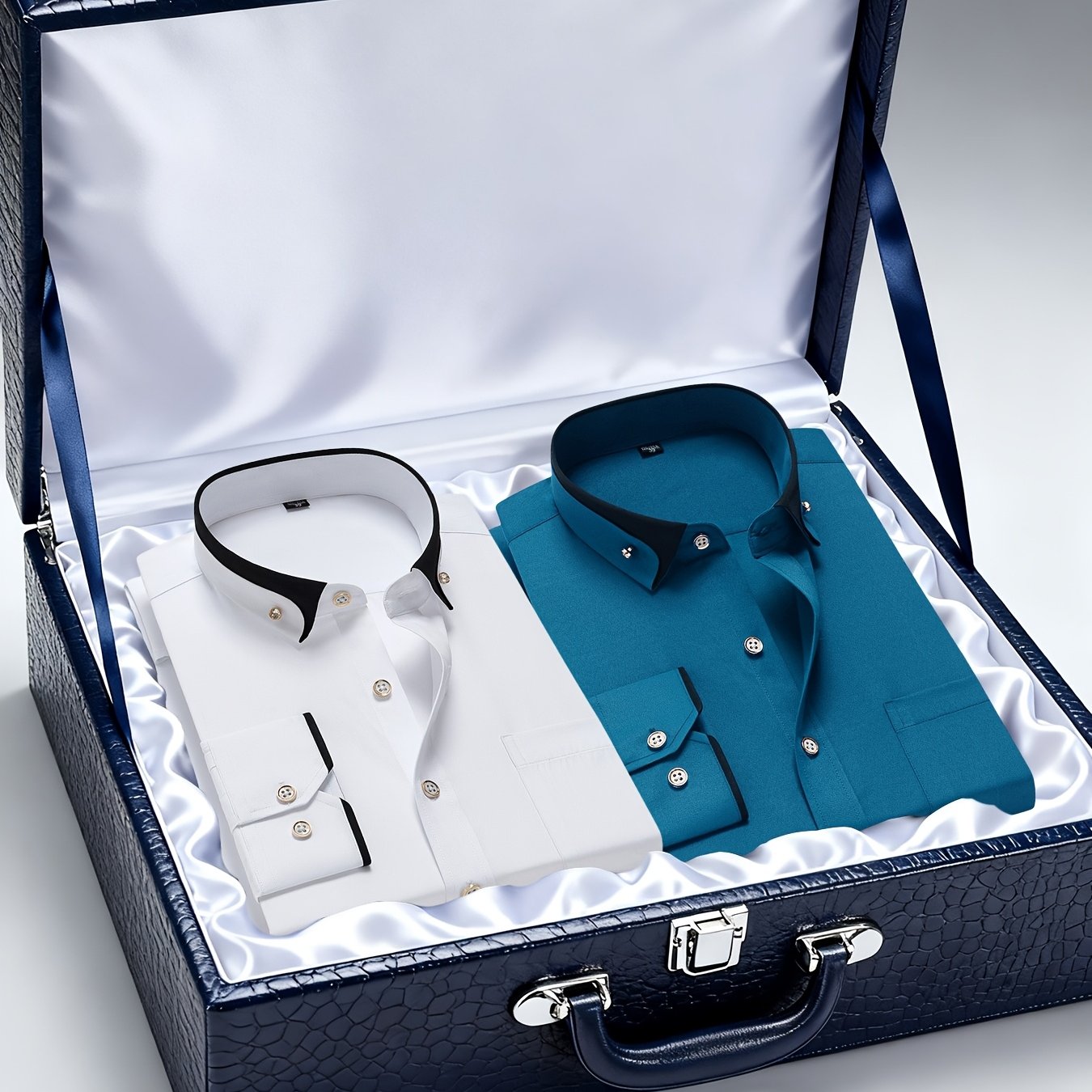 Men's Casual Business Shirt 1+1pc - Lapel Chest Pocket