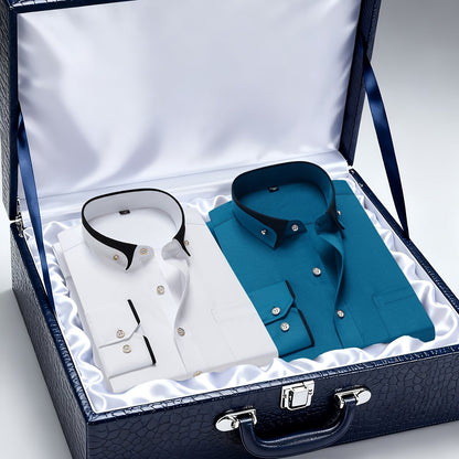 Men's Casual Business Shirt 1+1pc - Lapel Chest Pocket