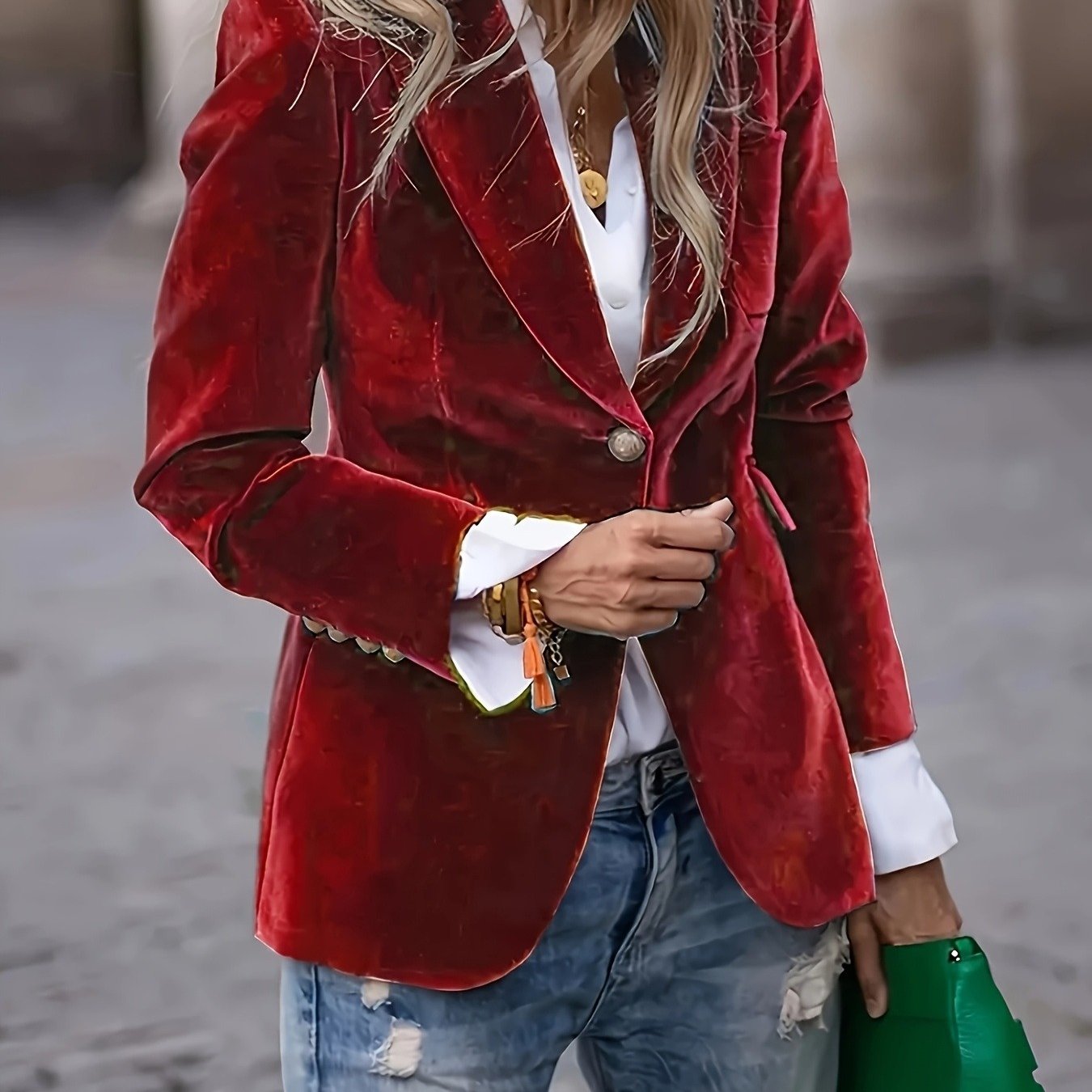 Women's Elegant Single-Breasted Blazer - Tailored Collar Long Sleeve