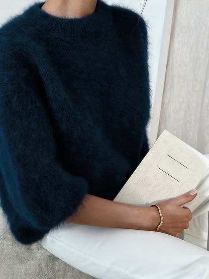 Women's Alpaca Sweater - Elegant Round Neck Winter Coat, Soft Warm Pure Color Blouses | High Elasticity for a Flattering Fit | Solid Color Sweaters for Dresses, Skirts & Pants Toppings | Hand Wash/Dry Clean (Autumn/Winter War