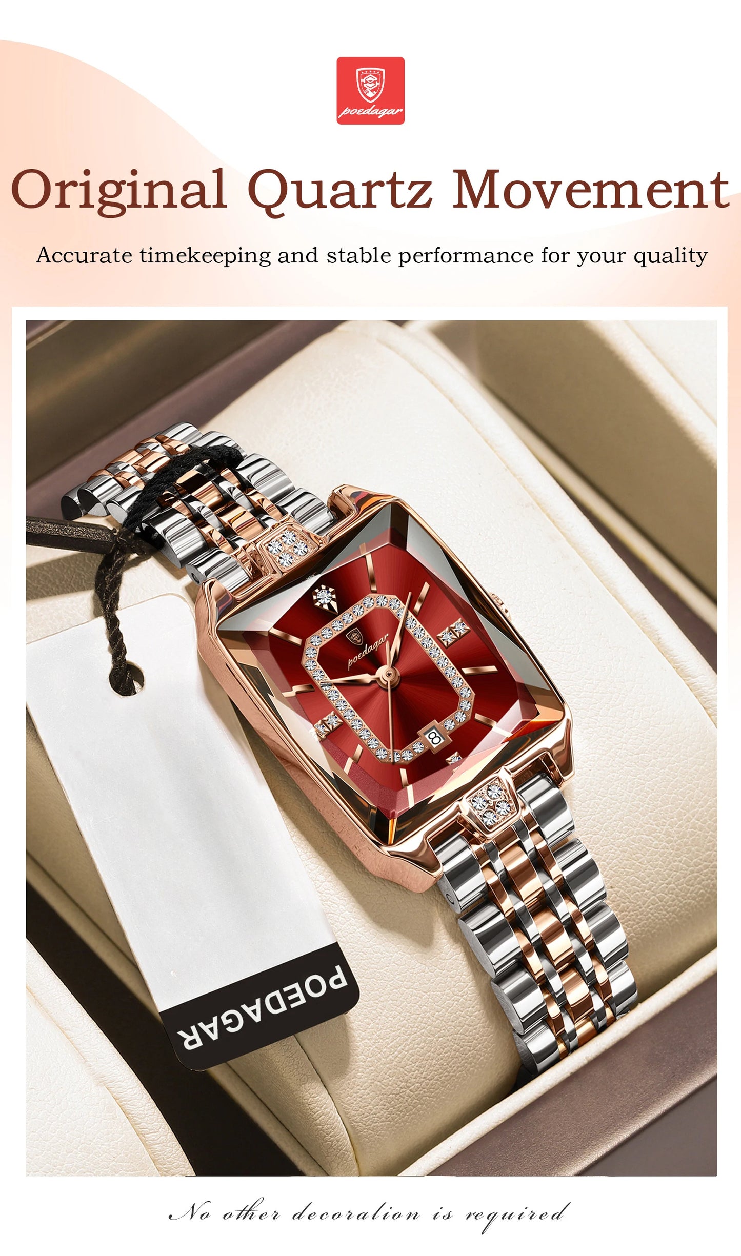 POEDAGAR Women's Luxury Watch - Waterproof Calendar Quartz Steel