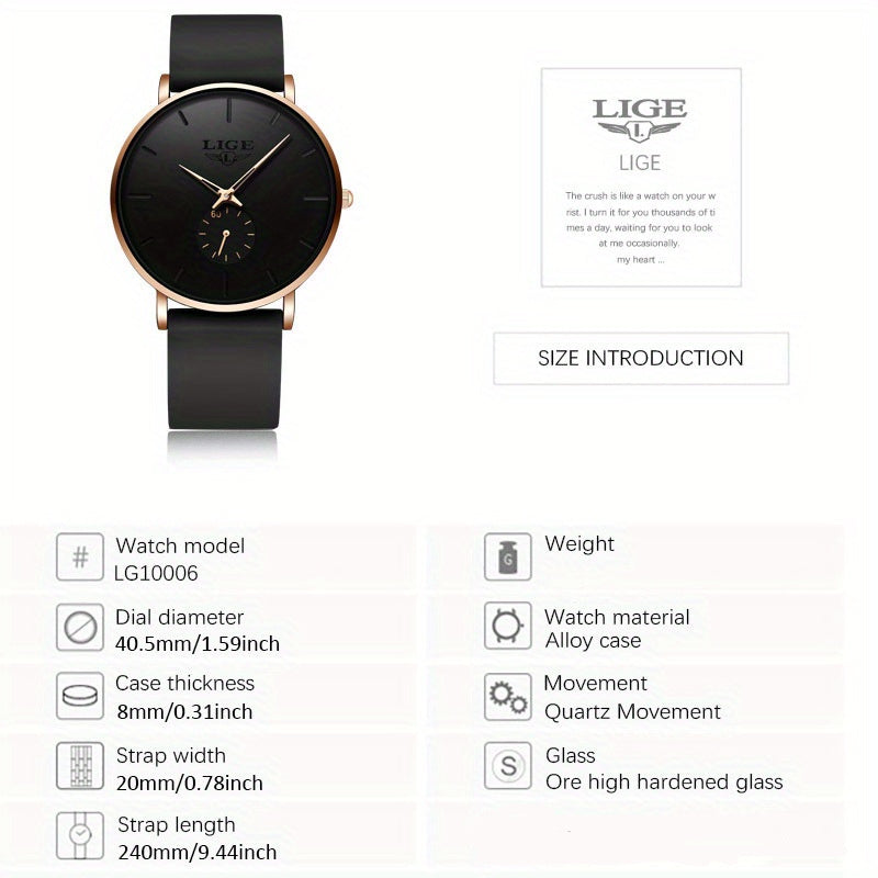LIGE Minimalist Watch - Ultra-Thin Silicone Strap Unisex