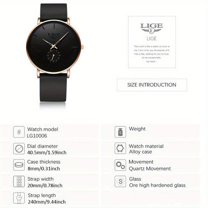 LIGE Minimalist Watch - Ultra-Thin Silicone Strap Unisex