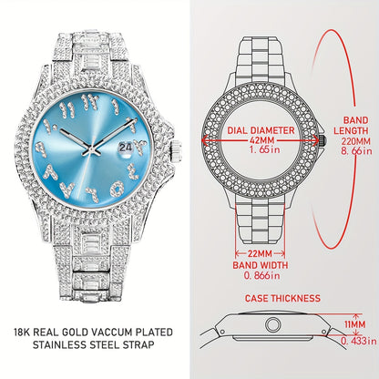 MISSFOX Luxury Couples' Quartz Watch - Ice Blue Rhinestone Luminous