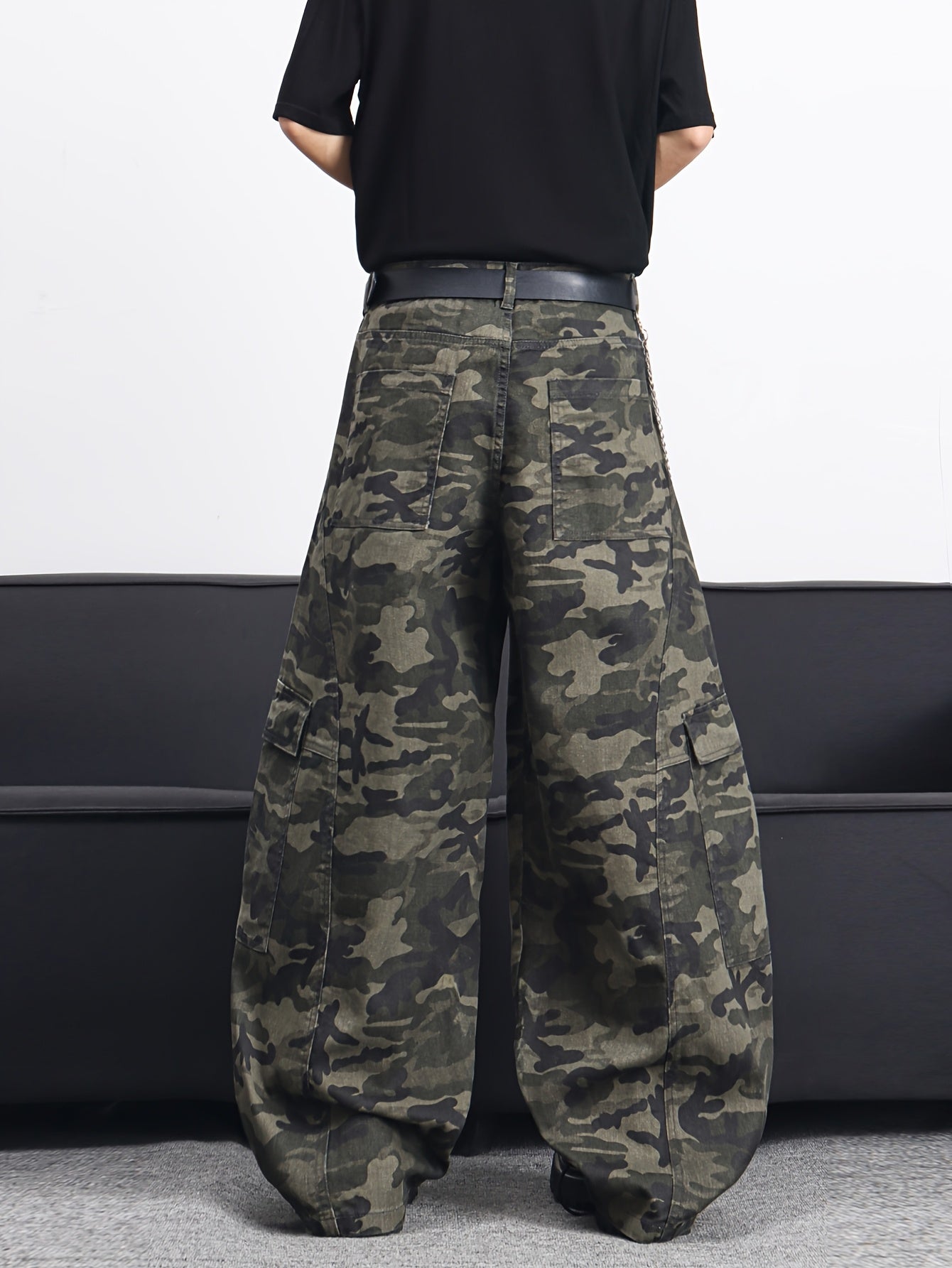 Men's American High Multi-Pocket Jeans - Camo Wide-Leg