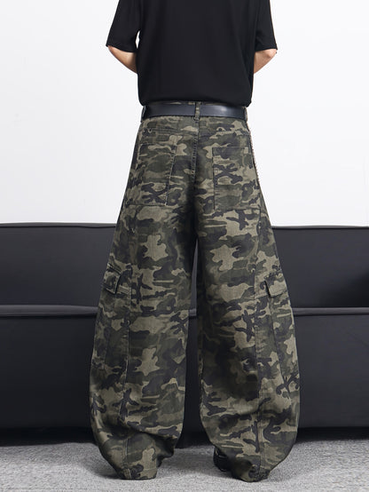 Men's American High Multi-Pocket Jeans - Camo Wide-Leg