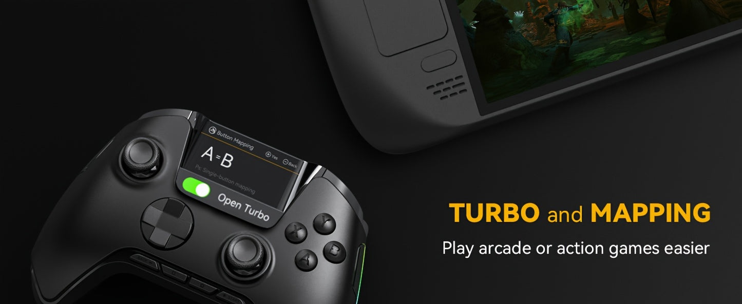 (No Drift) Interactive Screen Wireless Gaming Controller for iOS/for Switch/PC/Android/Steam Deck, Hall Effect Stick & Trigger, RGB Lighting, Remappable Buttons, 1800mAh with Charging Dock-V2 (Black). Notice Not Compatible wi