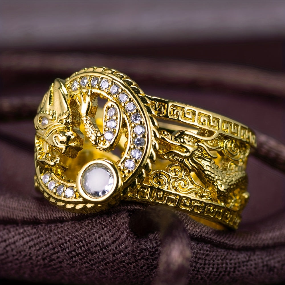 Chinese Dragon Ring for Men - Copper with Zircon Accents