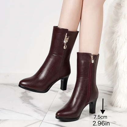 Women's Winter Boots - Platform Heel Side Zipper