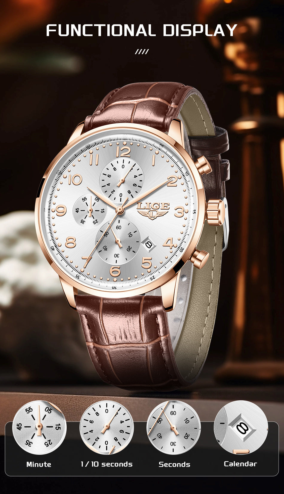 LIGE Men's Elegant Chronograph Watch
