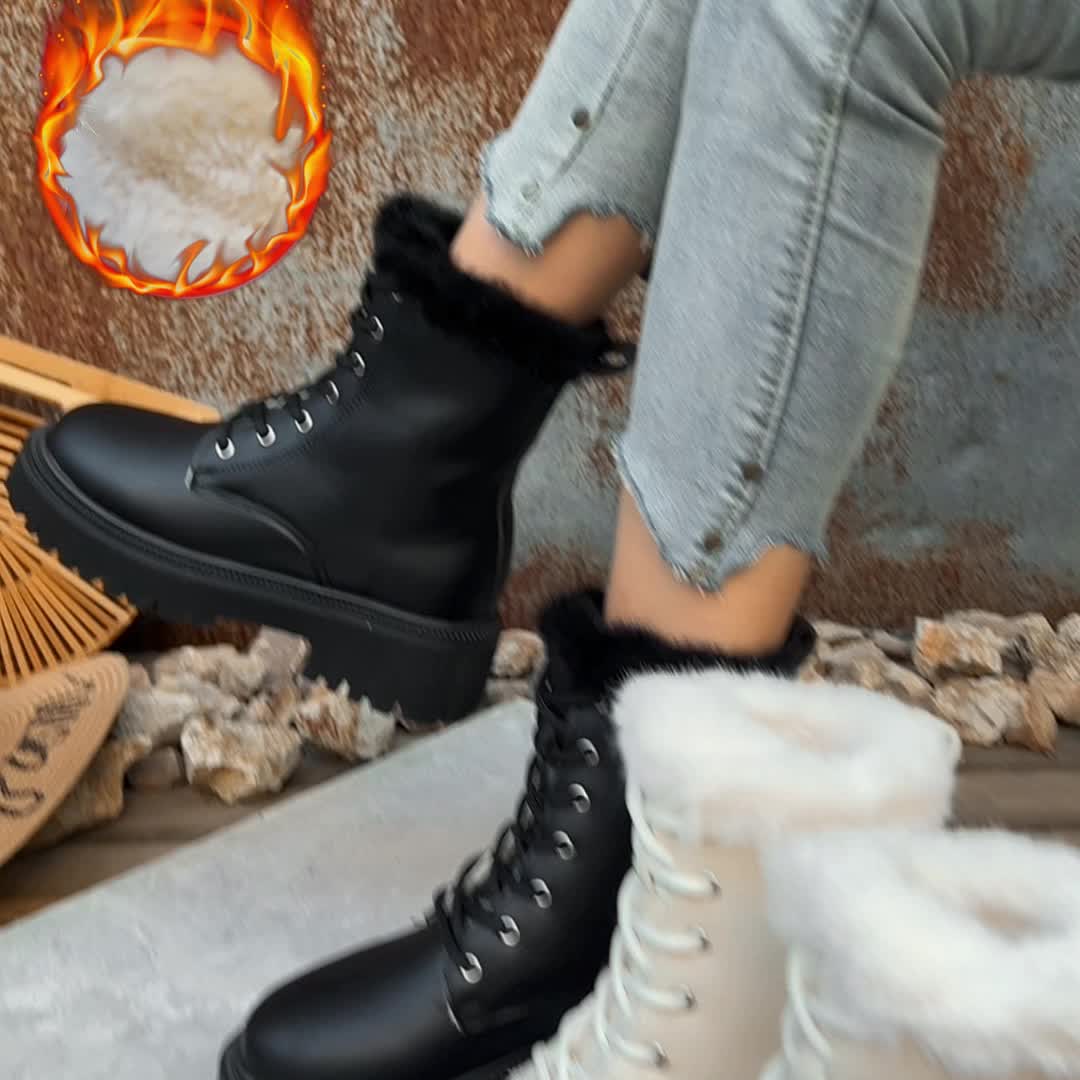 Women's Elegant White Fleece-Lined Ankle Boots - Side Zipper