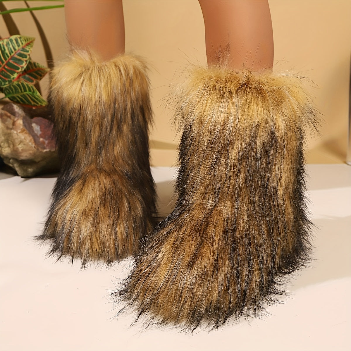 Women's Slip-On Mid-Calf Boots - Plush Faux Fur Lining Winter