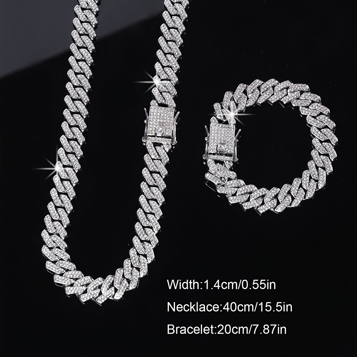 2pcs Necklace + Bracelet Set - Punk Hip Hop Chain Unisex