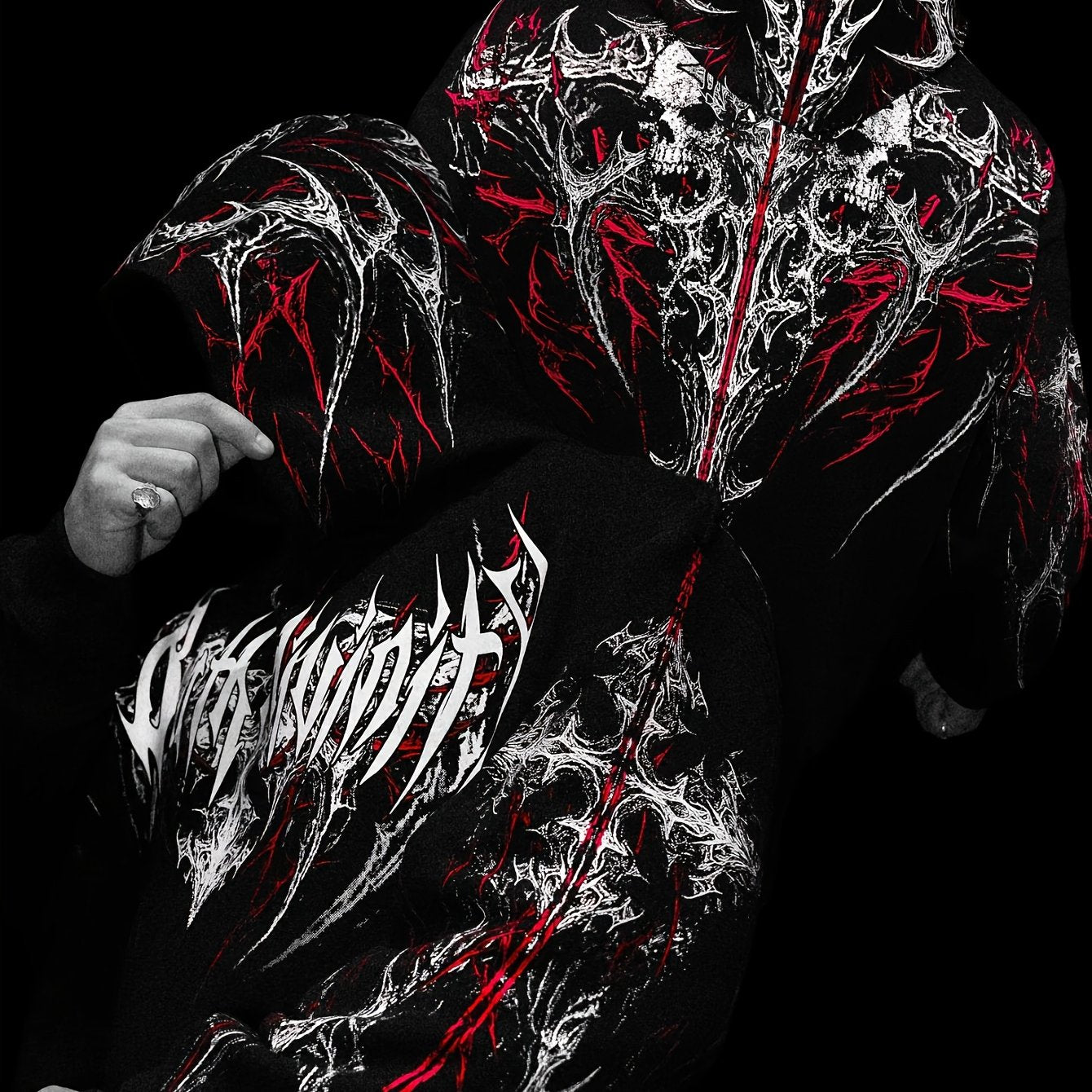 Men's Gothic Letter Print Zip Hoodie - Full-Zip with Pockets