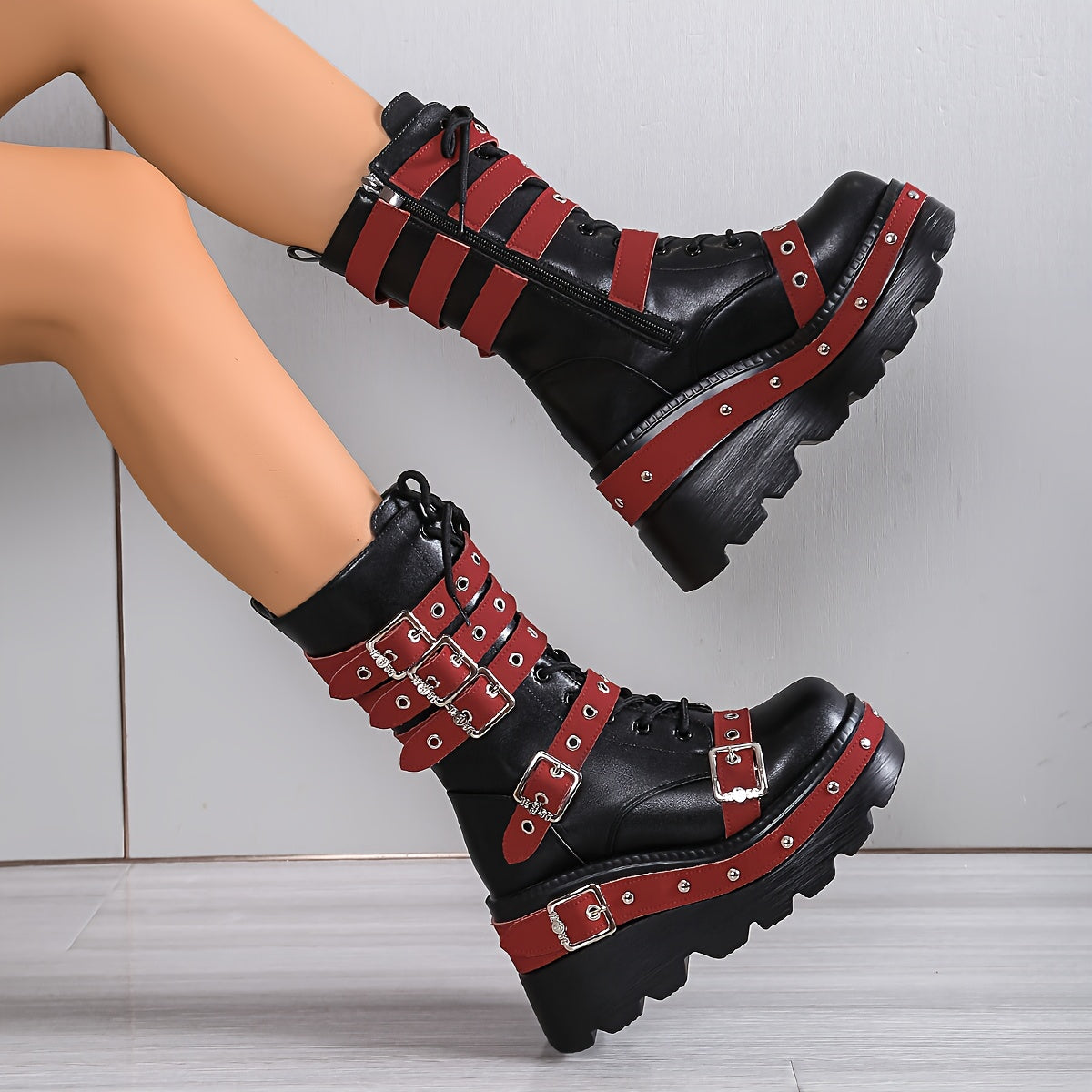 Women's Punk Boots - Thick Platform Ultra-High Wedge Gothic