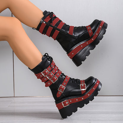 Women's Punk Boots - Thick Platform Ultra-High Wedge Gothic