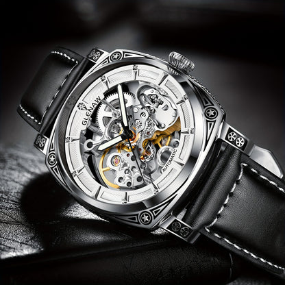 GLENAW Men's Hollow Automatic Watch - Rhinestone Dial Mechanical